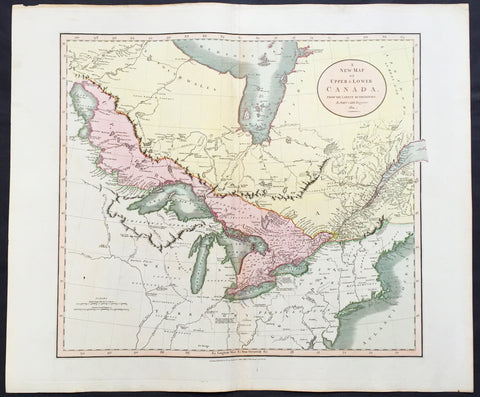 1811 John Cary Large Old, Antique Map of The Great Lakes of North America