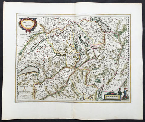 1647 Willem Blaeu Large Antique Map of Switzerland - Helvetia
