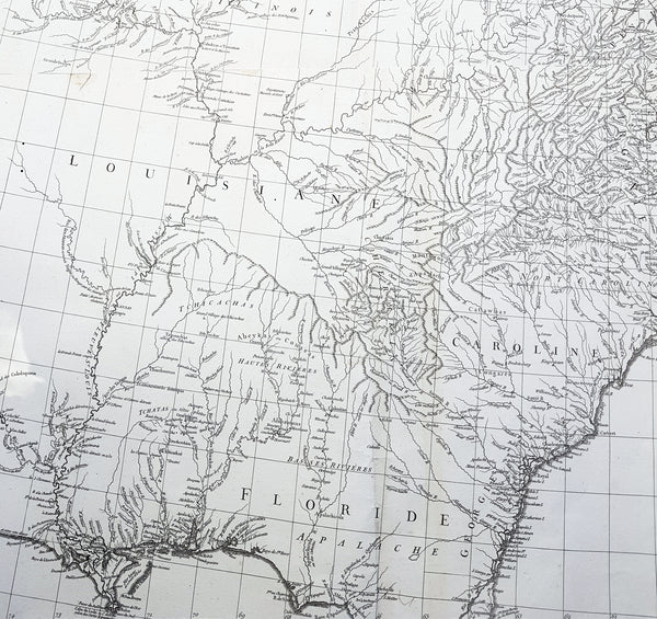 1755 JB D Anville Large Original Antique Map of North America, Great Lakes, Indian Wars