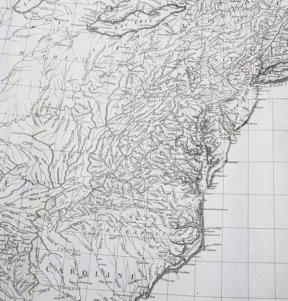 1755 JB D Anville Large Original Antique Map of North America, Great Lakes, Indian Wars