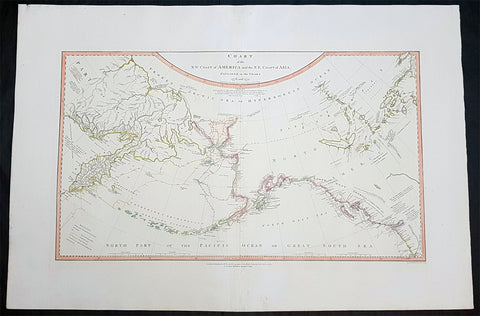 1794 James Cook & Vancouver Large Rare Antique Map NW America. Alaska, Canada, Bering Straits