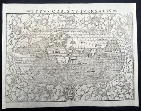 1550 Sebastian Munster Original Antique Oval World Map - Columbus America