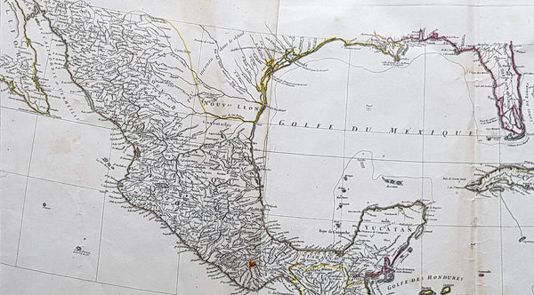 1756 J B D' Anville Large Antique Bottom Map Texas, Mexico, Central America, GOM