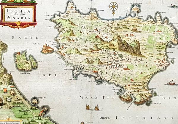 1652 Jansson Large Antique Map Islands of Ischia, Procida & Vivara Naples, Italy