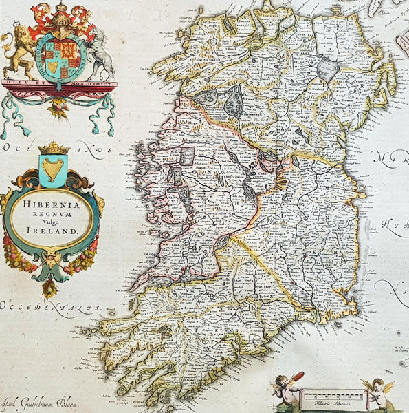 1642 Blaeu Large Old, Antique Map of Ireland - Hibernia Regnum