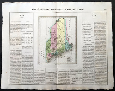 1825 Carey & Lea, Buchon Large Antique Map of the State of Maine, USA