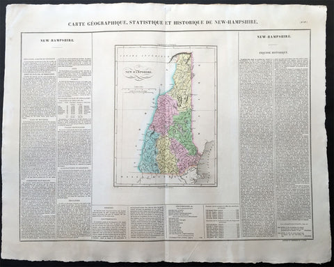 1825 Carey & Lea Buchon Large Antique Map of the State of New Hampshire, USA