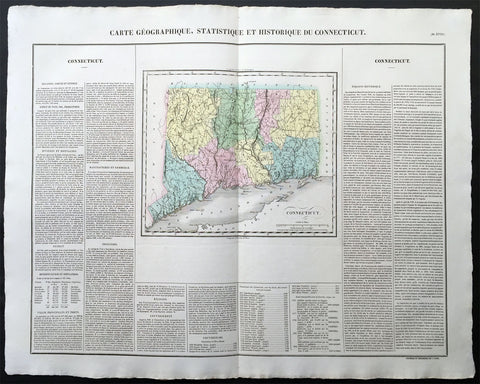 1825 Carey & Lea, Buchon Large Antique Map of the State of Connecticut, USA
