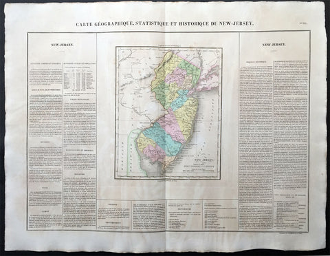 1825 Carey & Lea, Buchon Large Antique Map of the State of New Jersey, USA