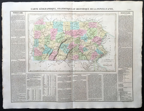 1825 Carey & Lea, Buchon Large Antique Map of the State of Pennsylvania, USA