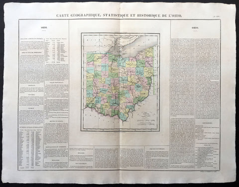 1825 Carey & Lea, Buchon Large Antique Map of the State of Ohio, USA