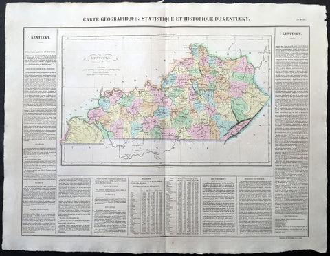 1825 Carey & Lea, Buchon Large Antique Map of the State of Kentucky, USA