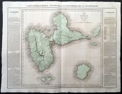 1825 Carey & Lea Buchon Large Map of the Island of Guadeloupe, Caribbean