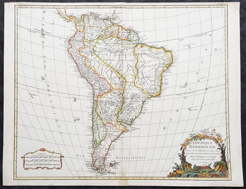 1783 Robert De Vaugondy Large Antique Map of South America - Beautiful