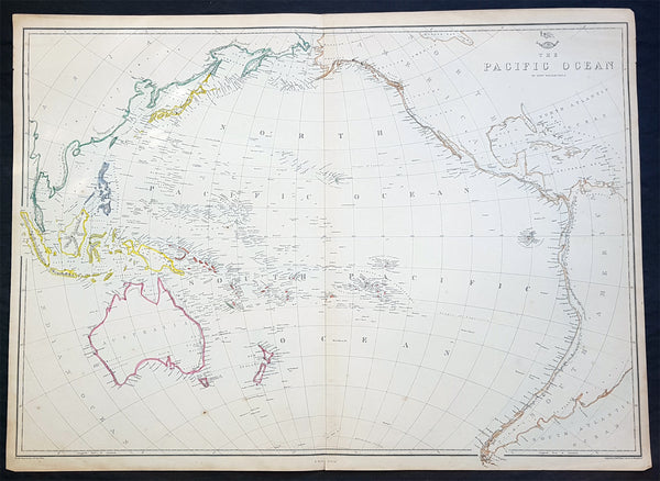 1860 Edward Weller Large Antique Map of The Pacific - Australia to California