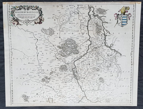 1650 Joan Blaeu Antique Map Archbishopic of Madenburg in Saxony-Anhalt, Germany