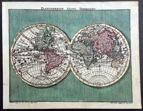 1762 Lotter Twin Hemisphere Antique World Map