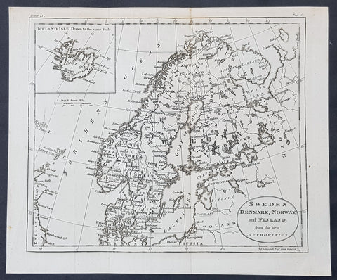 1770 John Cary Original Antique Map Sweden, Denmark, Norway, Finland & Iceland