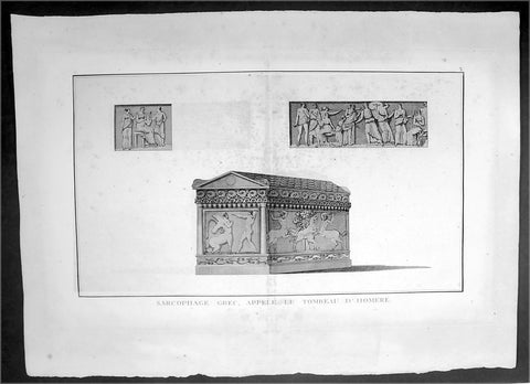 1802 J B Lechevalier Antique Print The Sarcophagus of the Greek Author, Homer