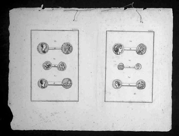 1802 Lechevalier Antique Print of Ancient Greek & Troy Coins - Apollo, Ganymede.
