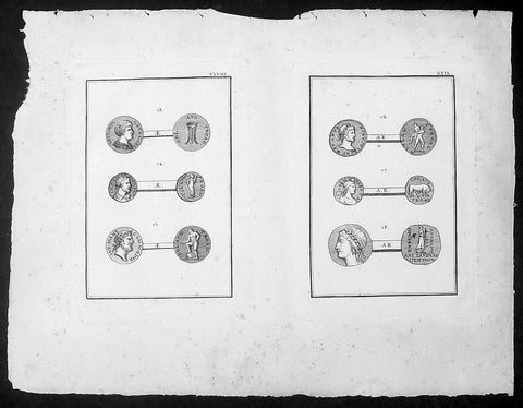 1802 J B Lechevalier Antique Print Ancient Greek Coins - Geta Gallien Apollo