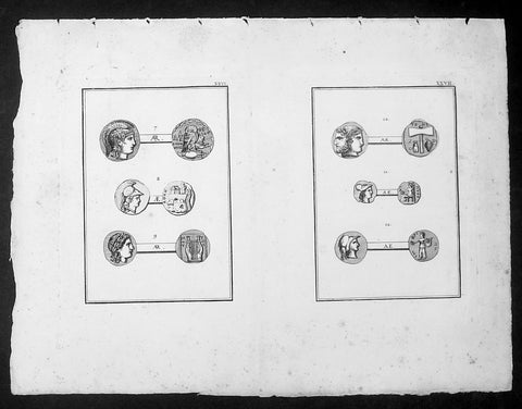 1802 J B Lechevalier Antique Print Ancient Greek Coins - Minerva Mytilene Pallas