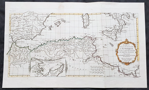1738 J B D Anville Antique Map of North Africa, Spain, Sardinia & Sicily