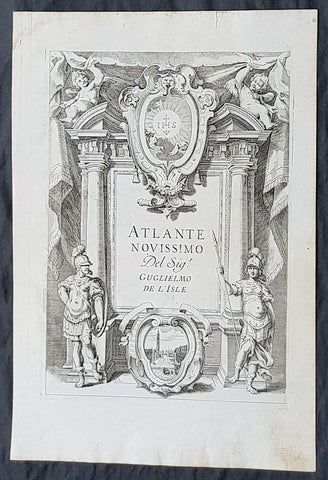 1740 Guillaume Delisle Original Antique Atlas Title Page for Atlante Novissimo