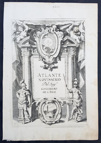 1740 Guillaume Delisle Original Antique Atlas Title Page of Atlante Novissimo