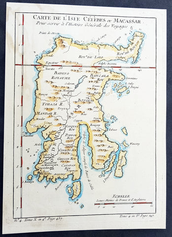 1752 Bellin Antique Map of the Island of Sulawesi, formerly Celebes, Indonesia