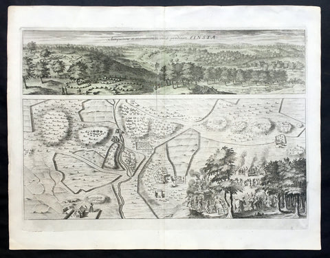 1709 Dahlbergh & Aveelen Antique Map & View of Finsta in Stockholm, Sweden