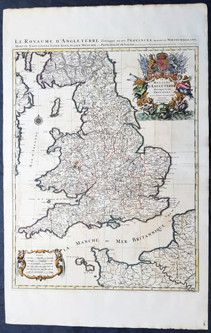 1693 Alexis Jaillot Large 1st Edition Antique Map of England & Wales