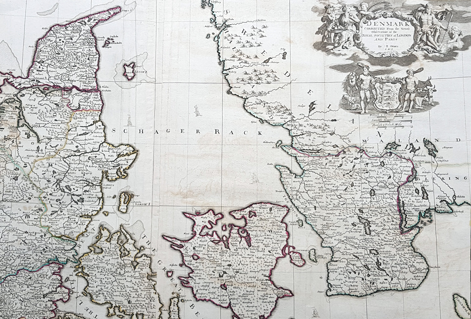1720 John Senex Large Antique Map of Denmark & Southern Sweden