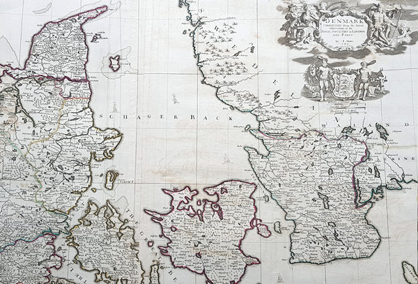 1720 John Senex Large Antique Map of Denmark & Southern Sweden