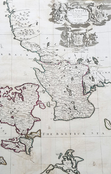 1720 John Senex Large Antique Map of Denmark & Southern Sweden