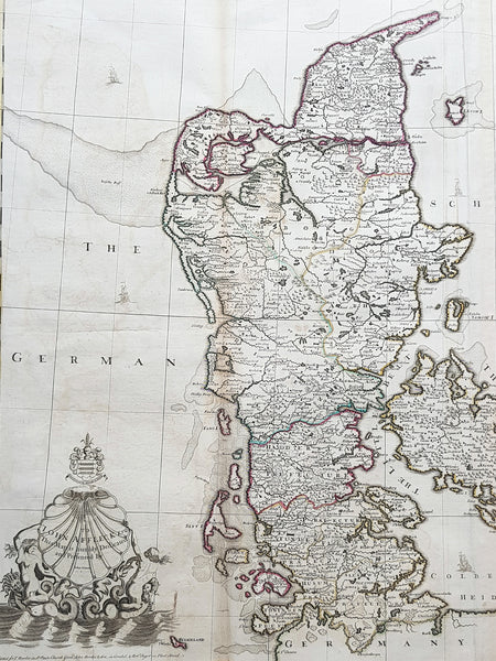 1720 John Senex Large Antique Map of Denmark & Southern Sweden