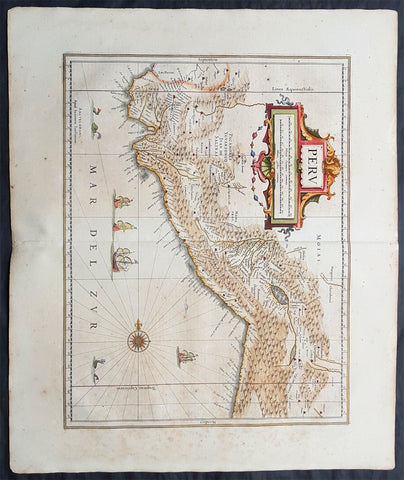 1639 Jan Jansson Original Antique Map of Peru, South America