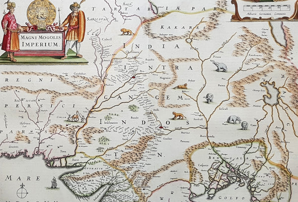 1639 Jansson Original Antique Map The Mughal or Mogul Empire India, Tibet, Nepal