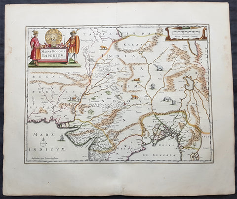 1639 Jansson Original Antique Map The Mughal or Mogul Empire India, Tibet, Nepal