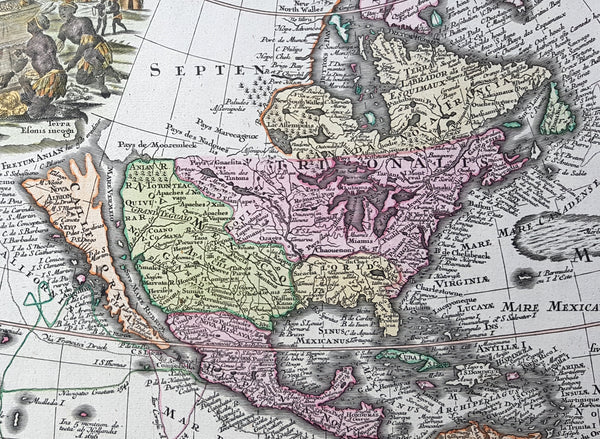 1730 Georg M Seutter Original Antique Map of America, Island of California