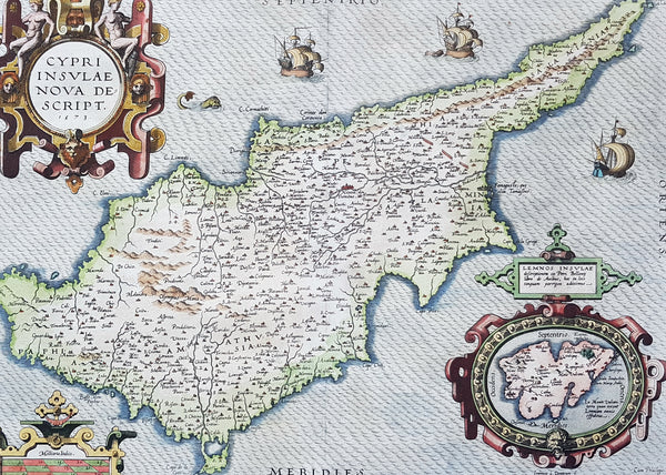 1573 Abraham Ortelius Original Antique 1st Edition Map of The Island of Cyprus