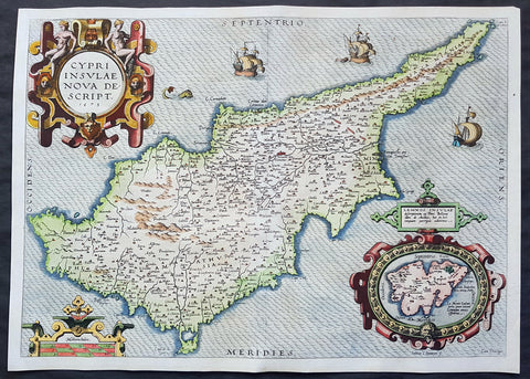 1573 Abraham Ortelius Original Antique 1st Edition Map of The Island of Cyprus