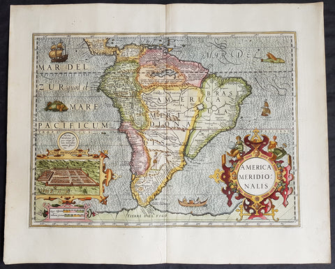 1628 Henricus Hondius Original Antique Map of South America