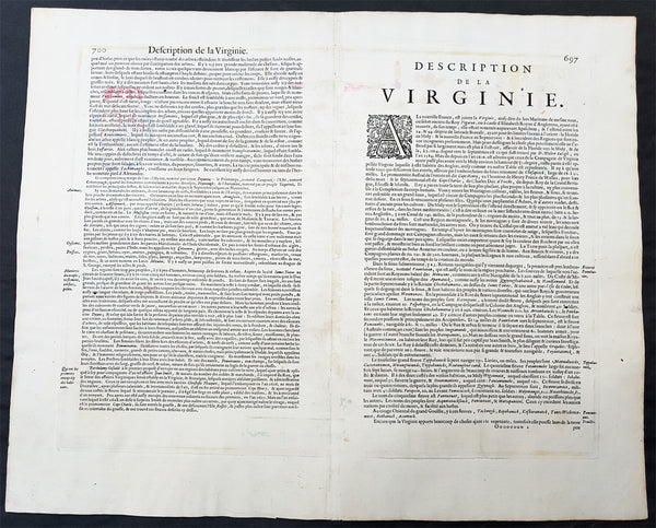 1633 John Smith & Hondius Original Antique Map of Virginia, Chesapeake Bay - Pocahontas