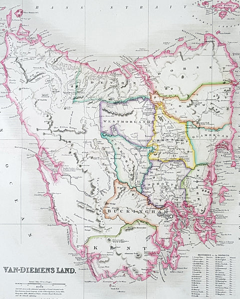 1835 Henry Teesdale Large Antique Map of Van Diemens Land, Tasmania, Australia