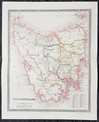 1835 Henry Teesdale Large Antique Map of Van Diemens Land, Tasmania, Australia