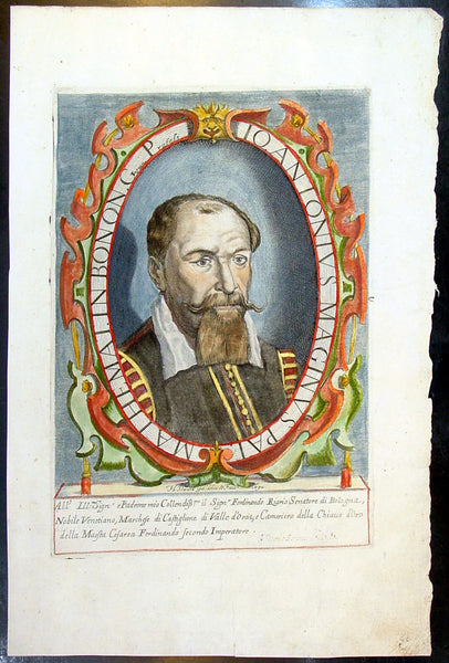 1632 Henricus David Large Antique Portrait of Cartographer Giovanni A Magini