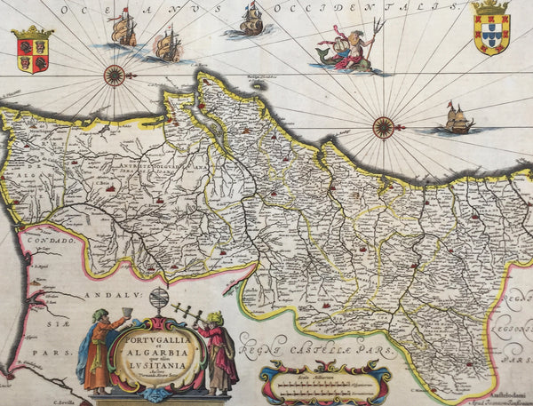 1646 Jan Jansson Large, Old Antique Map of Portugal - Portugallia et Algarbia