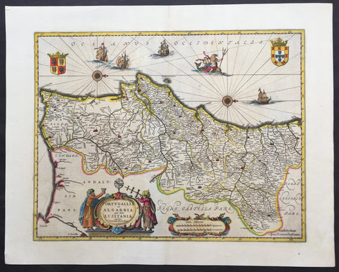 1646 Jan Jansson Large, Old Antique Map of Portugal - Portugallia et Algarbia