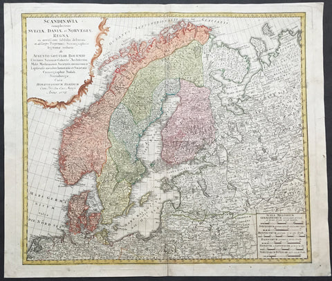 1776 Homann Old, Antique Map of Scandinavia, Norway, Sweden, Finland, Estonia, Latvia